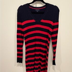 Tommy Hilfiger Navy and Red V-Neck Sweater